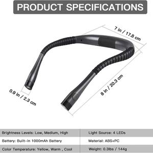 新款发光二极管颈灯白色和黄色双灯类型-C充电户外便携式学生工作夜跑阅读灯 - Product Image 4