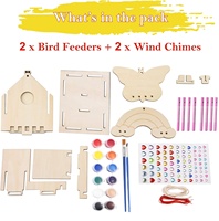 Kit de carillon éolien mangeoire à oiseaux en bois avec autocollants diamantés, bois brut, activités de peinture DIY pour enfants, loisirs créatifs extérieurs