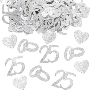 25 ชิ้น แหวนรูปหัวใจสีเงิน 50 ชิ้น สีทอง สำหรับงานฉลองครบรอบแต่งงาน ของตกแต่งโต๊ะปาร์ตี้ กระดาษกลิตเตอร์เมทัลลิก สำหรับโรยตกแต่ง - Product Image 3