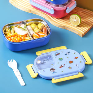 شعار مخصص ، مدرسة من الفولاذ المقاوم للصدأ مع أدوات مائدة للأطفال 2 مقصورة حاوية طعام معدنية معبأة في الكرتون - Product Image 4