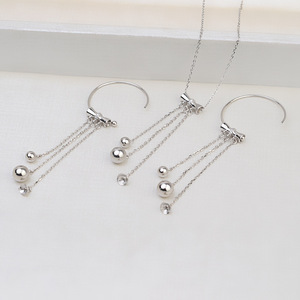 Wenchi Han S925 Plata, Conjunto de Collar con Colgante y Pendientes de Gancho de 3 Cadenas, Bandeja Vacía para Joyería DIY, Pendientes Colgantes de Moda, Modelo 14345 - Product Image 2