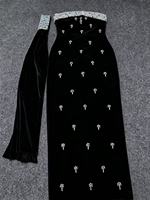 Robe longue bleu ciel pour femme, style crayon, épaules dénudées, ornée de perles et de strass, avec drapé détachable, taille empire, style vintage, pour le quotidien
