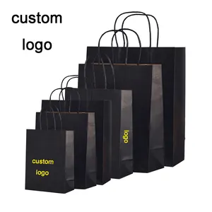 Fabrikant Custom Gepersonaliseerde Gedrukt Logo Wit Karton Winkelen Gift Zwart Papieren Zak Papieren Zakken Met Uw Eigen Logo Kraft