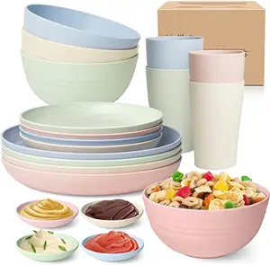 2023 ensembles de vaisselle en paille de blé assiettes à dîner assiettes à Dessert bols à céréales tasses sauce à tremper plats ensemble de vaisselle en plastique