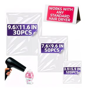 <b>Heat</b> Shrink <b>Wrap</b> Bags 3.9x5.9 In 120Pcs 7.6x9.6 In 50Pcs 9.6x11.6 In 30Pcs Clear PVC For Gift Packaging With Hair Dryer - Product Image 1