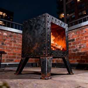 Braciere Quadrato in Ghisa Resistente con Gambe Robuste e Costruzione Rivettata, Stufa <span class=keywords><strong>a</strong></span> <span class=keywords><strong>Legna</strong></span> per Riscaldamento Esterno - Product Image 6