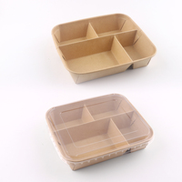 Boîte à lunch jetable en papier kraft à 4 compartiments avec couvercle, récipient alimentaire à emporter, boîte de préparation de repas avec séparateurs