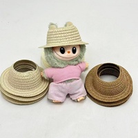Vente en gros transfrontalière : Mini chapeau de paille naturelle respirant pour poupée et jouet pour animal de compagnie, modèle d'été sans oreilles et à calotte vide, pour tête de 48-50 cm
