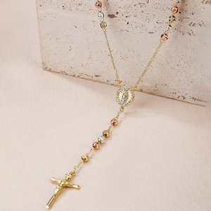All'ingrosso originale croce tendenza 18K <span class=keywords><strong>oro</strong></span> <span class=keywords><strong>placcato</strong></span> in ottone cattolico collana religiosa <span class=keywords><strong>rosario</strong></span> Design semplice con zircone pietra principale - Product Image 3