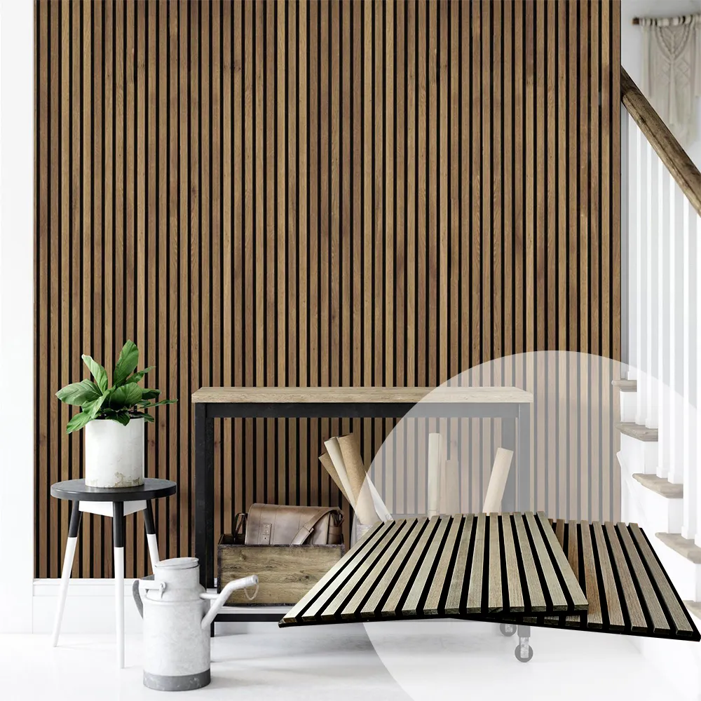 Panneau de placage de bois imperméable ignifuge panneau mural acoustique décoratif 3d pour déco de mur intérieur