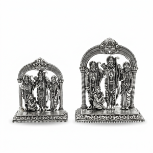 Statues Religieuses en Argent Pur de Lord Rama, Sita, Lakshmana et Hanuman – Décorations de Temple, Statues de Dieux en Argent Fini Ram Darbar - Product Image 1