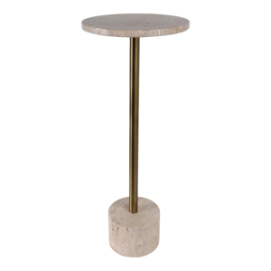Travertine Top <b>Side</b> <b>Table</b> With Brass Stem And Stone Base For Modern Home Decor - Product Image 1