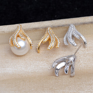 Support de boucles d'oreilles longues en argent S925 avec pampilles, accessoire DIY pour bijoux en perles, zirconium bleu 9-11 JG5988, composants de bijouterie - Product Image 1