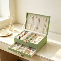 Boîte à bijoux en cuir PU avec tiroir, doublée de velours, pour ranger colliers, bagues, boucles d'oreilles et montres, pour femmes