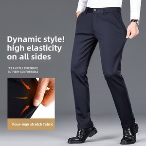 Pantaloni <span class=keywords><strong>da</strong></span> Uomo Primaverili/Autunnali Spessi Antirughe; Pantaloni Casual a Gamba Dritta Larghi ad Alta Elasticità con Cerniera Decorata e Tasche Multiple - Product Image 3