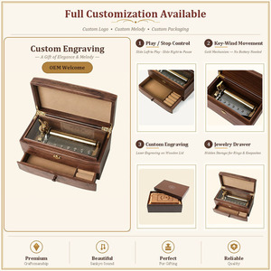 78 Note Walnut Wooden Music Box Double Deck Hidden Jewelry Drawer YunSheng PLAY STOP Moonlight Spring River Custom Engraving OEM - Product Image 3