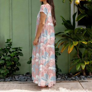 Robe longue ample à volants superposés et col en V profond, design d'usine, 100 % rayonne de haute qualité, style bohème - Product Image 4