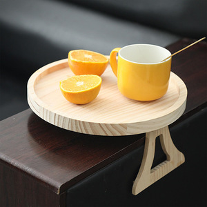 Wooden Sofa Armrest Tray Round With <b>Legs</b> Foldable Storage Rack For Sofa <b>Table</b> Natural Wood Color - Product Image 1