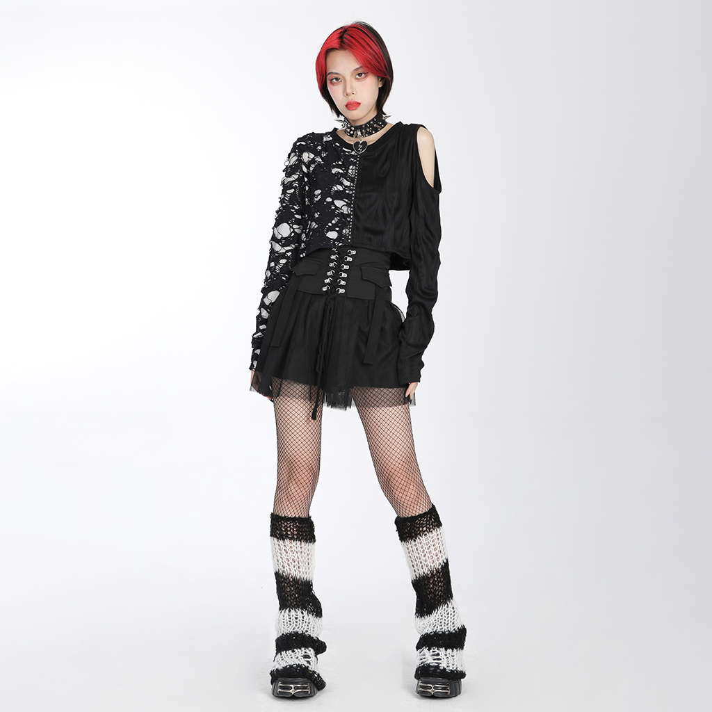 PUNK RAVE WS-554JTF female spring fashion slightly flare soft comfortable mohair punk knit black and white striped leg warmers