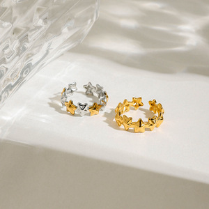 Star Adjustable Opening <b>Ring</b> 18K Gold Stainless Steel Unisex Jewelry Gift Geometric Shape Design - Product Image 4