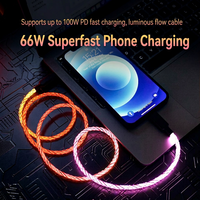 Cable USB-A a Tipo-C de PVC con Carga Rápida de 66W, Iluminación LED RGB Multicolor con Efecto Degradado, Compatible con Phone 15/16