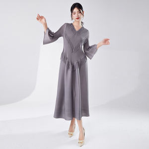 Miyake vestido elegante femenino de gama alta diseño de moda borla costura vestidos largos de talla grande ropa plisada punto - Product Image 2