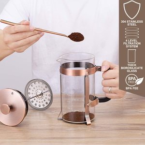 Cafetière à piston avec 4 filtres, en acier inoxydable durable, résistant à la chaleur, en verre borosilicate, cafetière à piston, <span class=keywords><strong>percolateur</strong></span> - Product Image 2