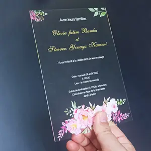 Benutzer definierte transparente Frosted Glod Lucite Acryl Hochzeits einladungen Menü karte