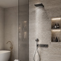 Ensemble de douche thermostatique de luxe gris brossé avec cascade pour montage au plafond