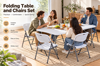 Table pliante en plastique HDPE rectangulaire, cadre en fer portable, gain de place, meubles de pique-nique et de camping en plein air
