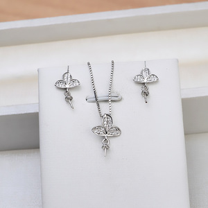 Ensemble de bijoux DIY en argent S925, pendentif de divination, boucles d'oreilles et bague avec support vide pour perles de 6 à 8 mm pour les fêtes - 3152 - Product Image 1