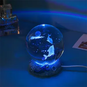 Lámpara de noche de arte 3D única, luz de soporte de bola de cristal de resina USB luminosa para decoración del hogar