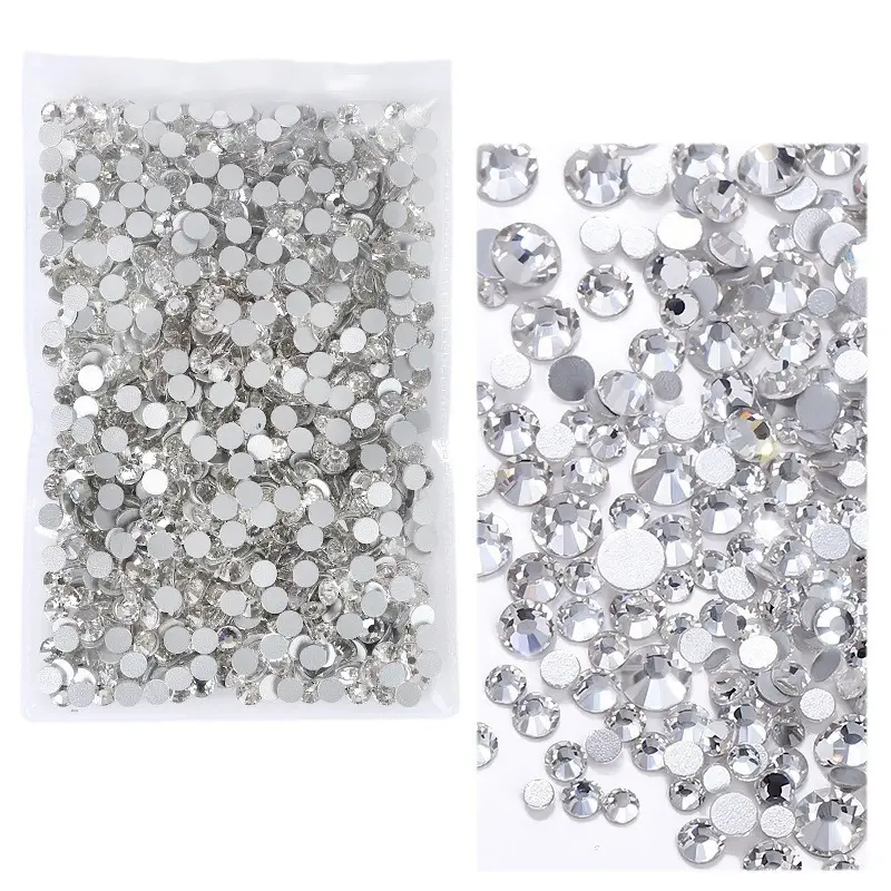 Factory Wholesale Luxury 3D round Transparent Rhinestones with Silver Back Wholesale Glass Crystals for Nail Art