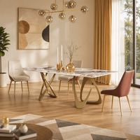 Ensemble de table à manger contemporaine haut de gamme, plateau en pierre brillante extensible avec 6 chaises, mobilier moderne pour la maison, Fujian DT CC 1124