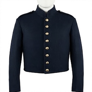 Veste en laine 100% pour homme, bleu foncé vintage, col montant, simple boutonnage, uniforme d'hiver - Product Image 1