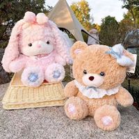 Peluche Lapin et Ours Style Lolita, Rembourrée en Coton PP, Poupée Rembourrée à Col en Dentelle, Cadeau d'Anniversaire pour Filles, Vente en Gros