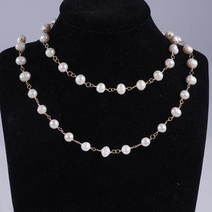 Natural White 9-10/10-11mm Freshwater <b>Pearl</b> Wrapped Bead Chain Semi-Finished DIY Necklace with <b>Loose</b> Pink Colored <b>Pearls</b> - Product Image 4