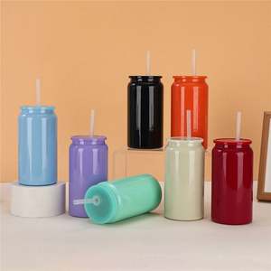 Macaron couleur bière potable en plastique 16Oz coloré couleur unie noir canette de bière en plastique avec couvercle pour UV DTF enveloppes - Product Image 6