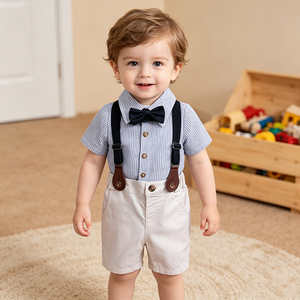 Pamuklu Yenidoğan Erkek Bebek Giyim Seti Toptan Bebek Giyim Fabrikası Unisex Yeni Doğan Parti Elbisesi Erkek Bebek Giyim Setleri Yazlık Kıyafet - Product Image 4