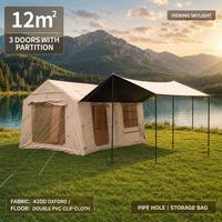Tenda Camping Tiup OEM/ODM 12m² 3 Pintu Dilengkapi Partisi dan Jendela Atap, Desain Tahan Air Oxford 420D, Mudah Dipasang
