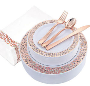 175 Uds. Sello caliente elegante desechable cargador de fiesta de <span class=keywords><strong>boda</strong></span> juego de platos de plástico de oro rosa vajilla decoración de <span class=keywords><strong>boda</strong></span> - Product Image 6