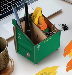 Poubelle de bureau verte Porte-crayon de bureau en bois Porte-stylo - Product Image 1