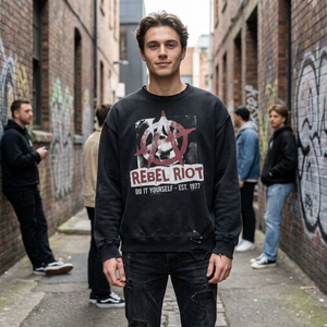 Herren Frühling Distressed Schwarzer Punk Sweatshirt Rebel Riot Anarchy Stern-Print Digitaldruck Maßgeschneidert OEM Vintage Boxy Fit Pullover - Product Image 1