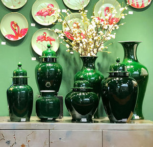 Vente en gros de pots en porcelaine verte vieillie pot de gingembre de temple en céramique décorative de peinture chinoise pour le stockage à domicile de style traditionnel - Product Image 6