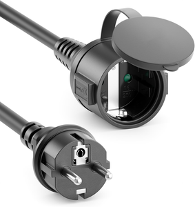 Ngoài trời điện mở rộng dây với bảo vệ liên hệ với kết nối và không thấm nước Bìa EU chứng nhận IP44 5M Đen cao su Schuko - Product Image 5