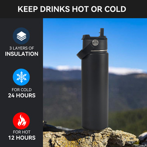 Botella de Agua Aislada Portátil de 24 oz, Doble Pared, Tapa con Pajita Abatible, Libre de BPA, Asa de Transporte, para Senderismo, Viajes y Uso al Aire Libre - Product Image 2