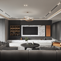 Meuble TV sans poignée, modulaire, minimaliste, en marbre blanc, salon, style français contemporain