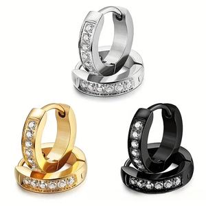 Pendientes de <span class=keywords><strong>Aro</strong></span> de Acero Inoxidable con Diseño Geométrico Punk, Modernos, con Circonita Cúbica Brillante, Unisex, para Uso Diario, Joyería Piercing - Product Image 1