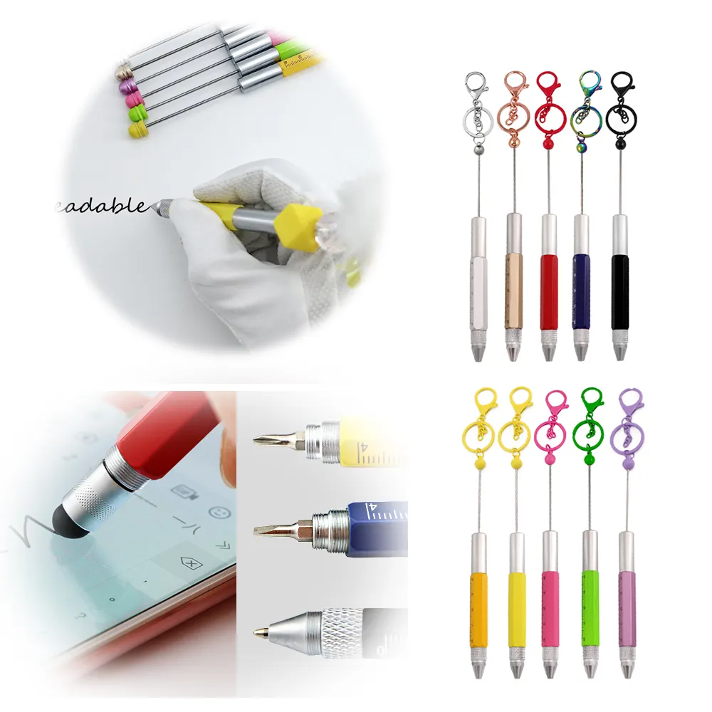 Nuevo Gadget DIY con cuentas llavero largo Scribe Bars Finder Cross Mini Beadable Tool Pen llavero