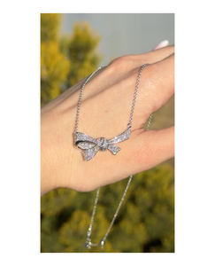 Collier Pendentif Diamant Rare en Or Blanc 14K Style Croix Vintage pour Nœud Papillon, Diamant de Laboratoire E VS, Bijoux Fins, Cadeau Unisexe - Product Image 2